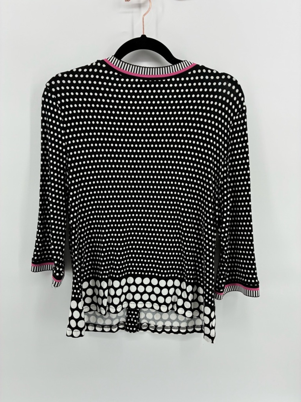 Joseph Ribkoff Black & White Polka Dot Tank Top 3/4 Sleeve Blazer with Pink Trim - Picture 6 of 14